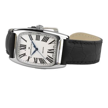 Montre Hamilton Boulton mécanique cadran blanc bracelet cuir noir H13519711