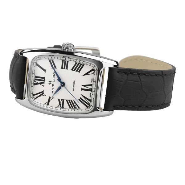 Montre Hamilton Boulton mécanique cadran blanc bracelet cuir noir H13519711