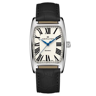 Montre Hamilton Boulton mécanique cadran blanc bracelet cuir noir H13519711