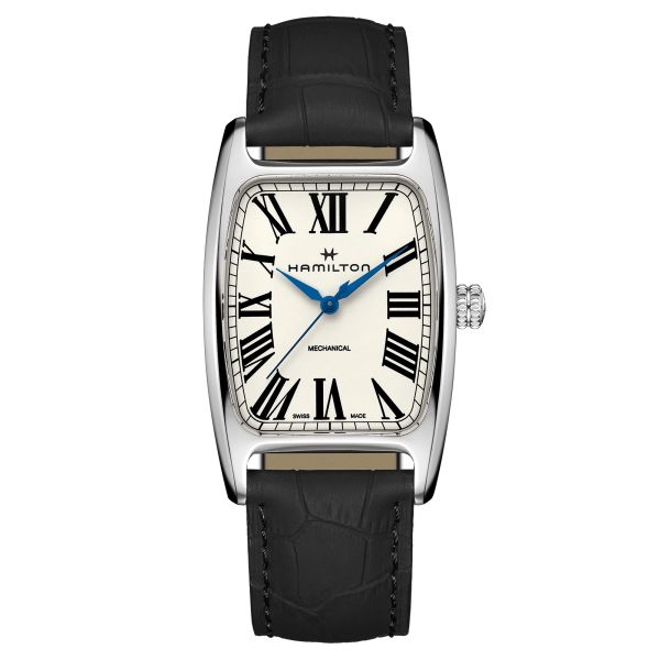 Montre Hamilton Boulton mécanique cadran blanc bracelet cuir noir H13519711