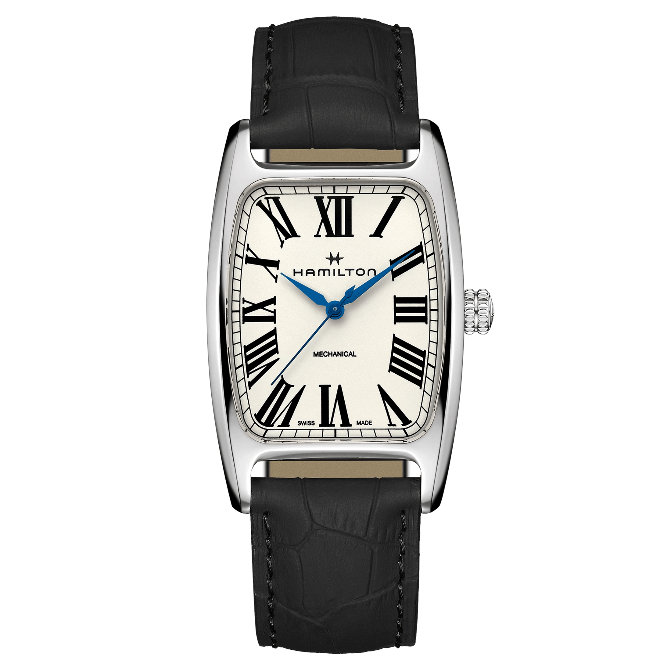 Montre Hamilton Boulton mécanique cadran blanc bracelet cuir noir H13519711