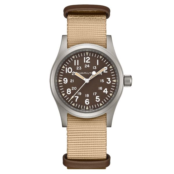 Hamilton Khaki Field Mechanical watch brown dial beige NATO strap 38 mm H69439901