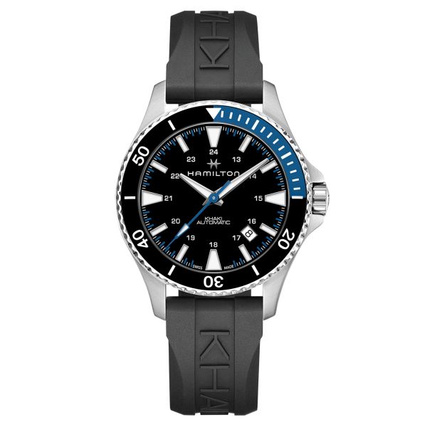 Hamilton Khaki Navy Scuba automatic watch black dial black and blue bezel black rubber strap 40 mm H82315331