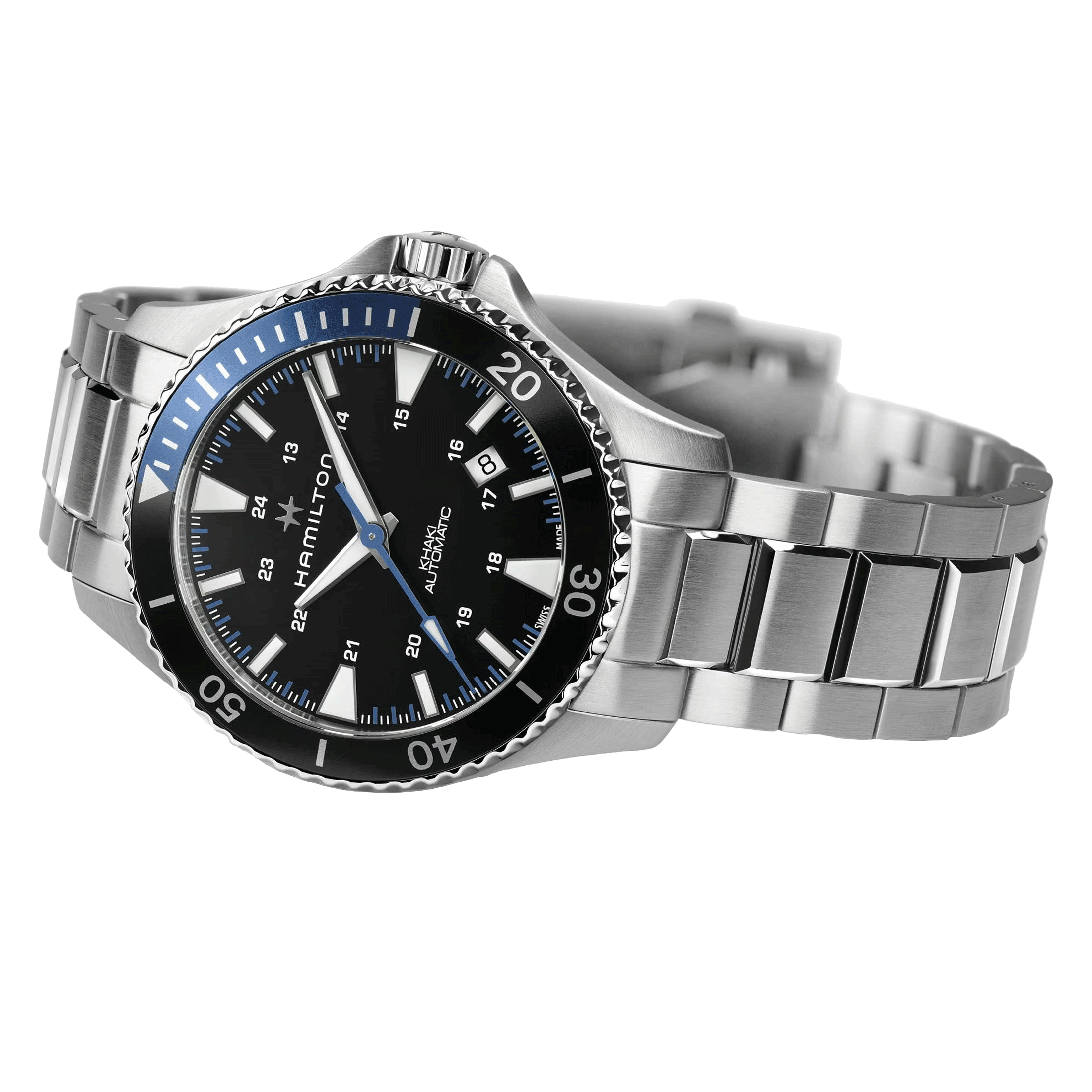 Hamilton Khaki Navy Scuba automatic watch black dial black and blue bezel stainless steel bracelet 40 mm H82315131