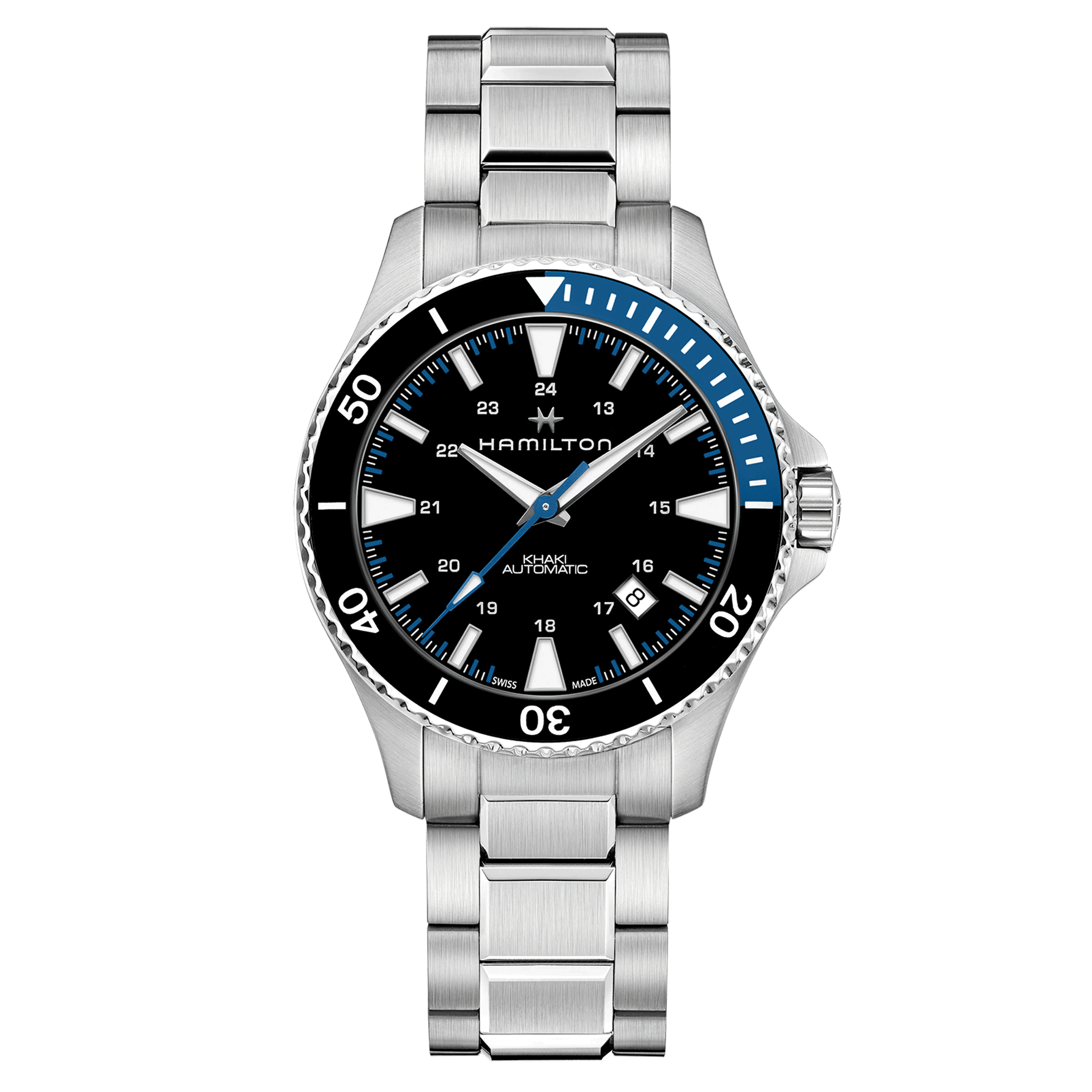 Hamilton Khaki Navy Scuba automatic watch black dial black and blue bezel stainless steel bracelet 40 mm H82315131
