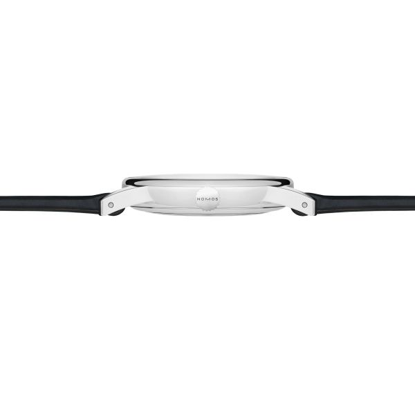 Nomos Orion Neomatik New Black automatic watch black dial black leather strap 36 mm