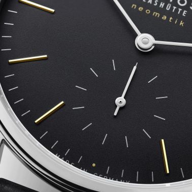 Nomos Orion Neomatik New Black automatic watch black dial black leather strap 36 mm
