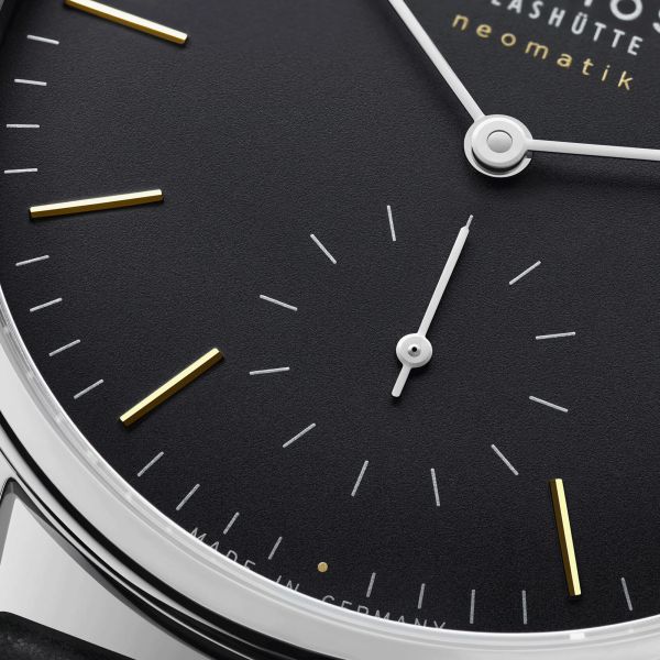Nomos Orion Neomatik New Black automatic watch black dial black leather strap 36 mm