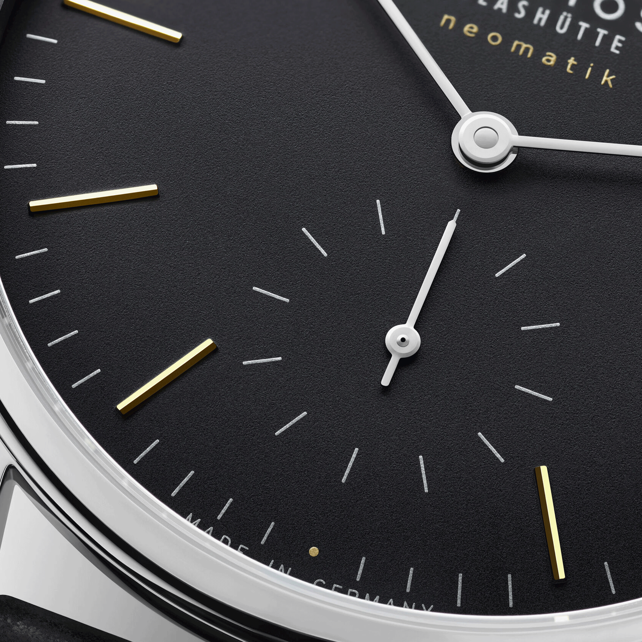 Nomos Orion Neomatik New Black automatic watch black dial black leather strap 36 mm