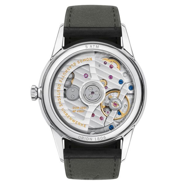 Nomos Orion Neomatik New Black automatic watch black dial black leather strap 36 mm