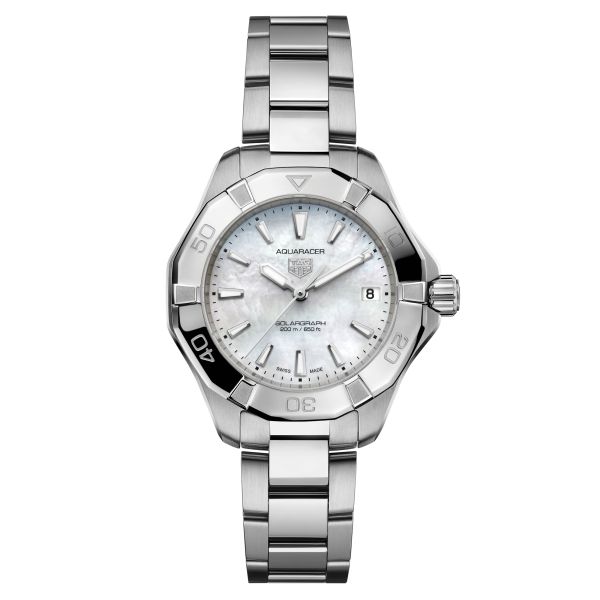 TAG Heuer Aquaracer Professional 200 Solargraph solar watch white mother-of-pearl dial steel bracelet 34 mm