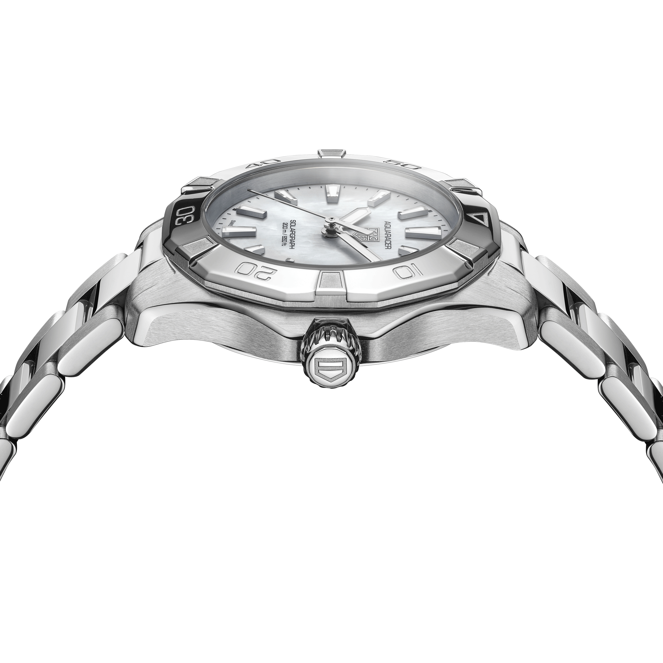 TAG Heuer Aquaracer Professional 200 Solargraph solar watch white mother-of-pearl dial steel bracelet 34 mm