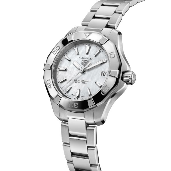 TAG Heuer Aquaracer Professional 200 Solargraph solar watch white mother-of-pearl dial steel bracelet 34 mm