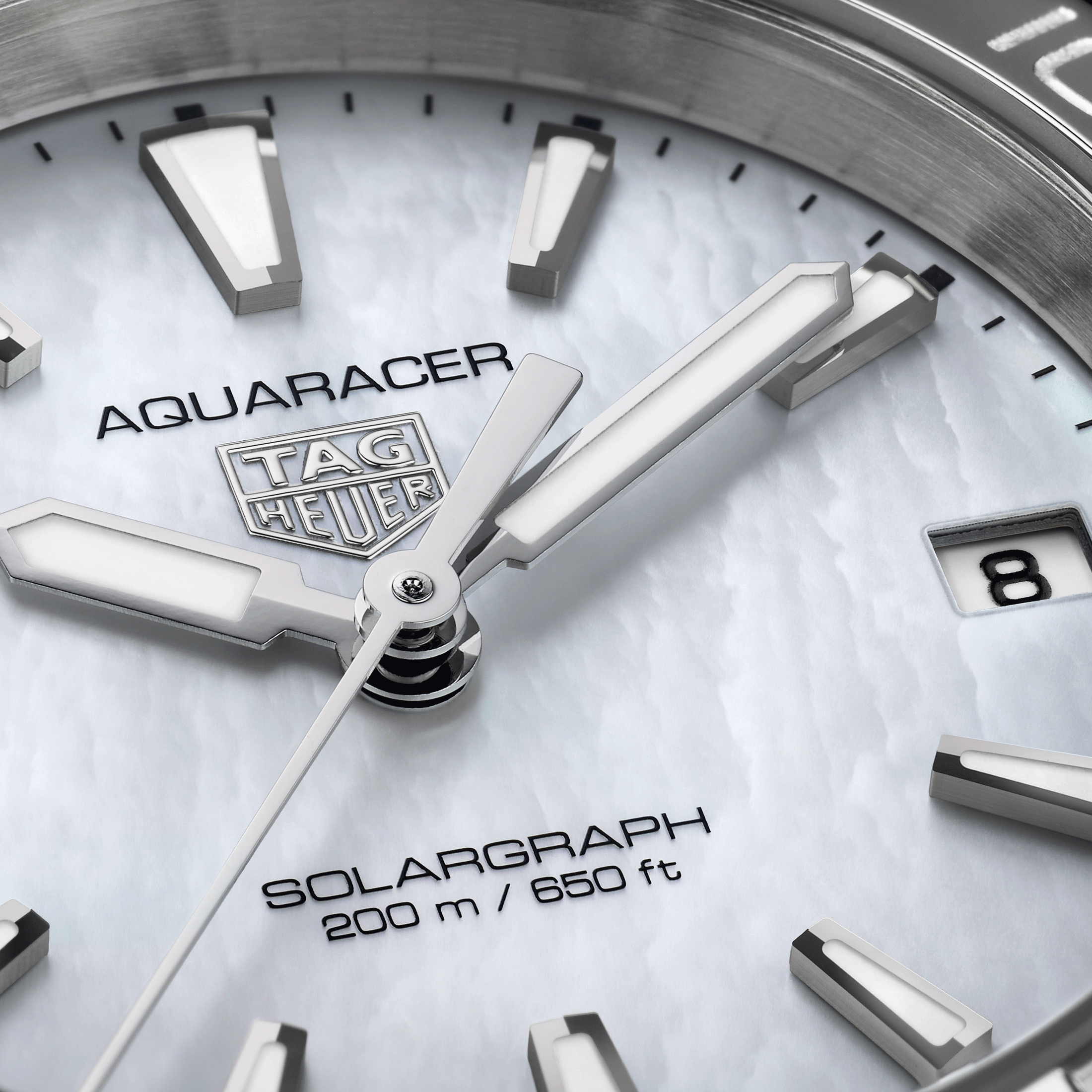 TAG Heuer Aquaracer Professional 200 Solargraph solar watch white mother-of-pearl dial steel bracelet 34 mm