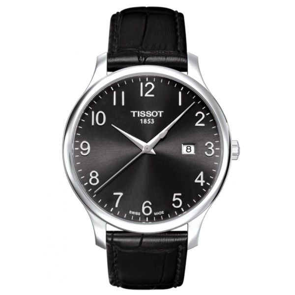 Montre Tissot T-Classic Tradition quartz cadran noir bracelet cuir noir 42 mm