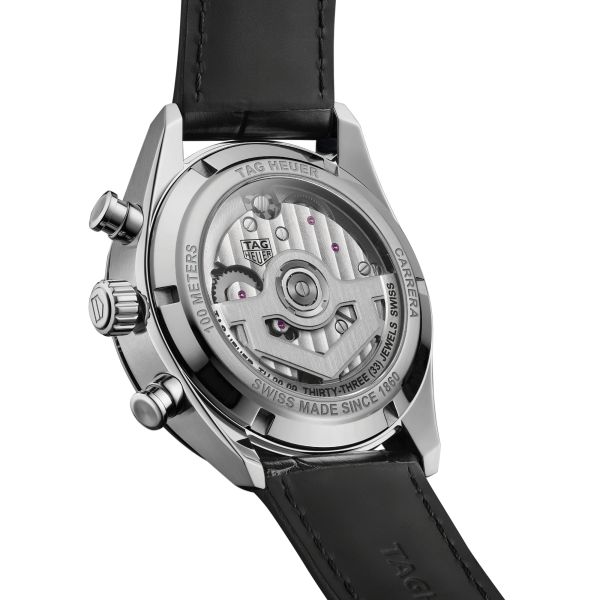 Montre TAG Heuer Carrera Chronographe Tourbillon automatique cadran vert bracelet cuir 42 mm CBS5011.FC6566