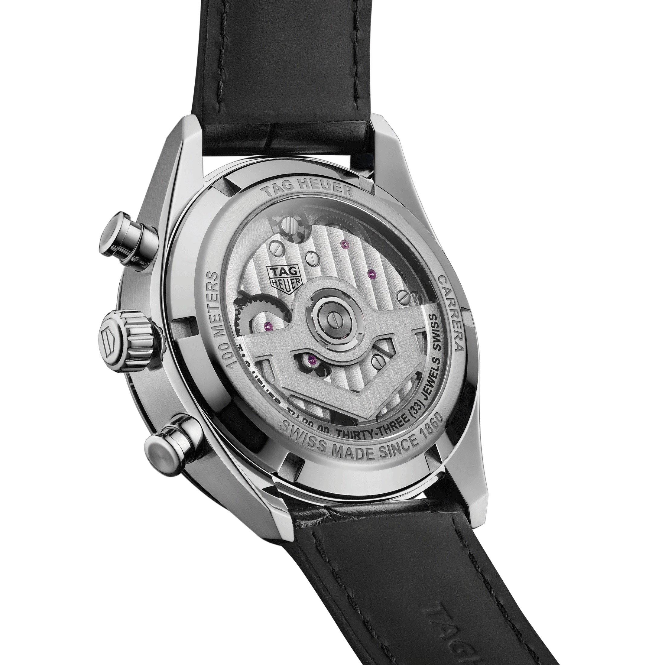 Montre TAG Heuer Carrera Chronographe Tourbillon automatique cadran vert bracelet cuir 42 mm CBS5011.FC6566