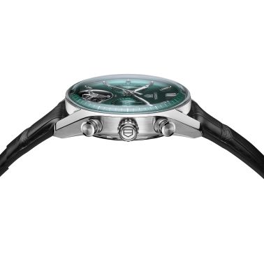Montre TAG Heuer Carrera Chronographe Tourbillon automatique cadran vert bracelet cuir 42 mm CBS5011.FC6566