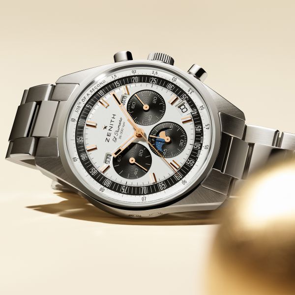 Montre Zenith Chronomaster Original Triple Calendar El Primero cadran argenté bracelet acier 38 mm