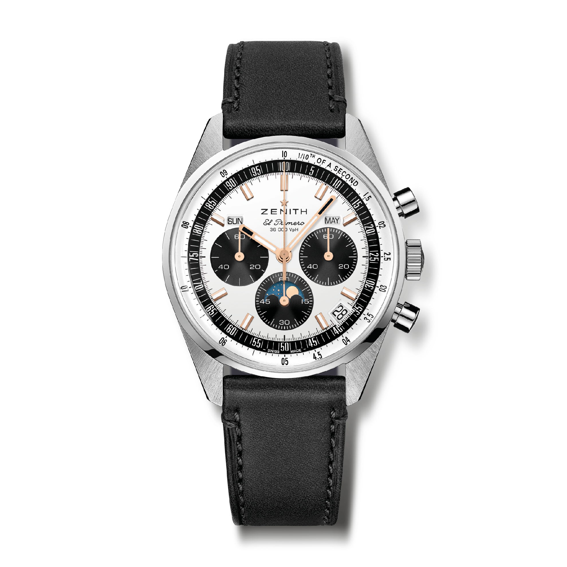 Montre Zenith Chronomaster Original Triple Calendar El Primero cadran argenté bracelet cuir 38 mm