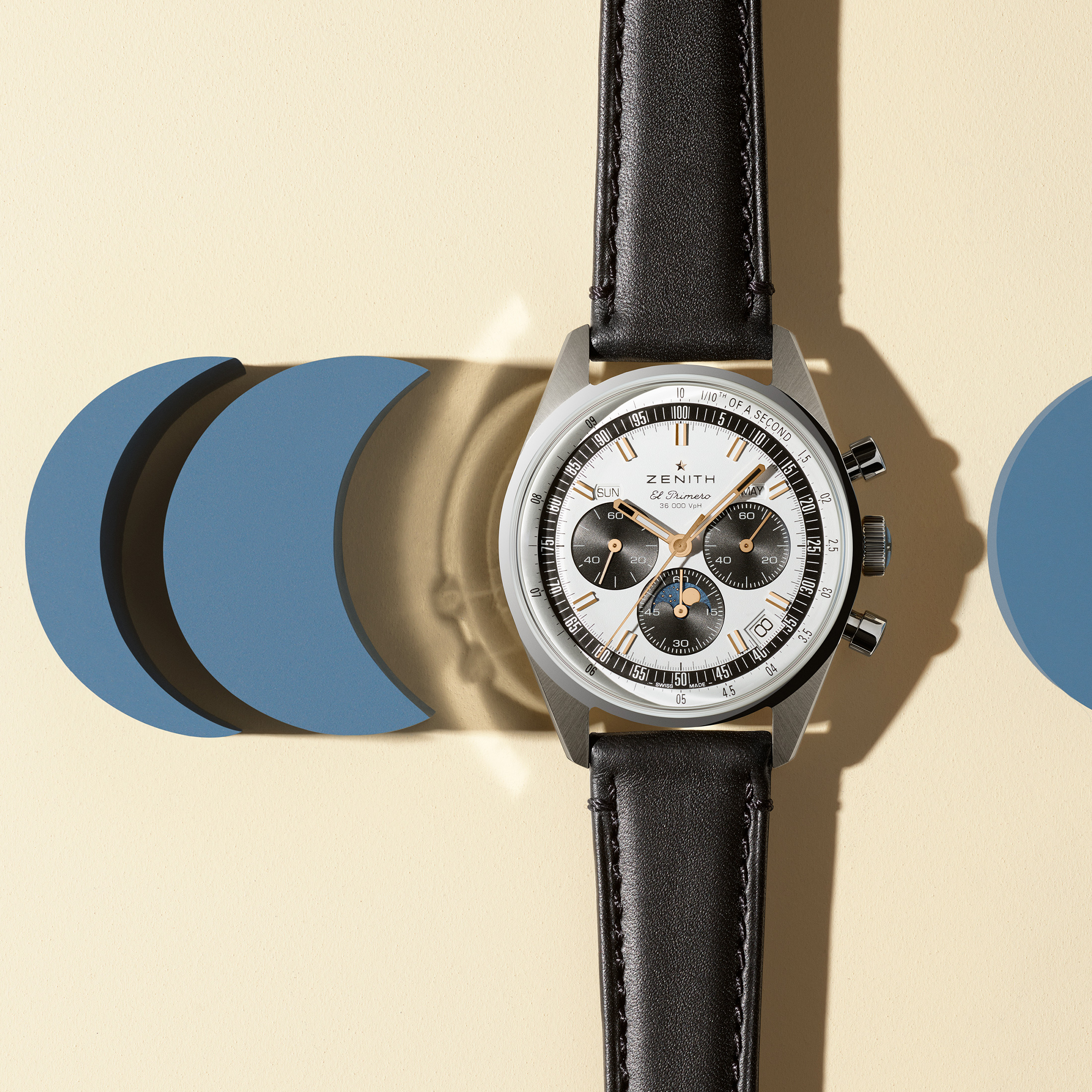 Montre Zenith Chronomaster Original Triple Calendar El Primero cadran argenté bracelet cuir 38 mm