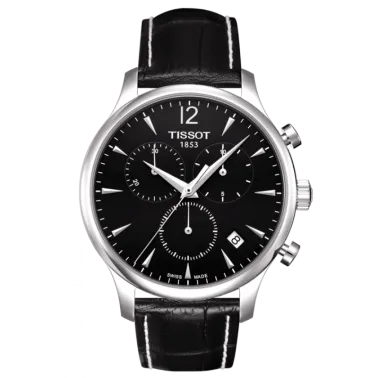 Montre Tissot T-Classic Tradition quartz chronographe cadran noir bracelet cuir noir 42 mm T063.617.16.057.00
