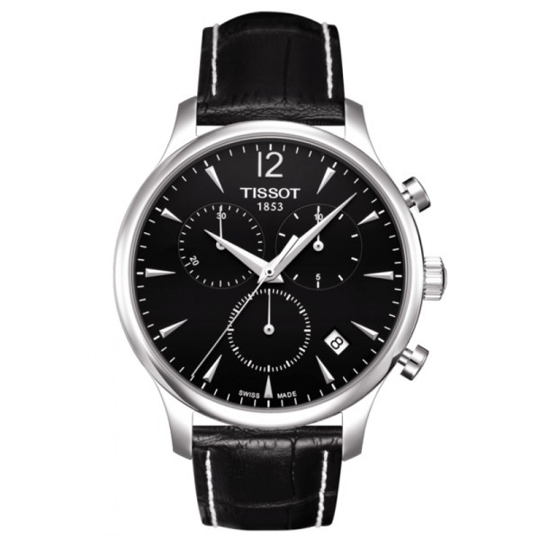 Montre Tissot T-Classic Tradition quartz chronographe cadran noir bracelet cuir noir 42 mm