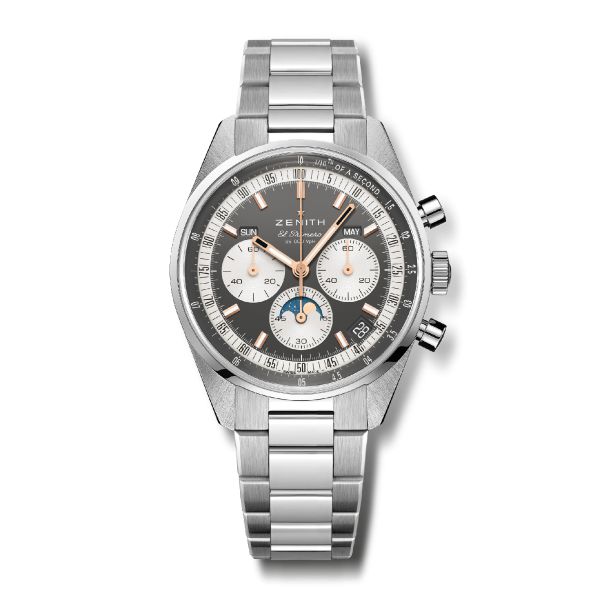 Montre Zenith Chronomaster Original Triple Calendar El Primero cadran gris ardoise bracelet acier 38 mm