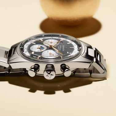 Montre Zenith Chronomaster Original Triple Calendar El Primero cadran gris ardoise bracelet acier 38 mm