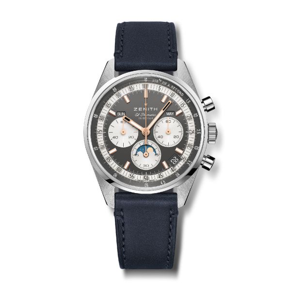 Montre Zenith Chronomaster Original Triple Calendar El Primero cadran gris ardoise bracelet cuir 38 mm