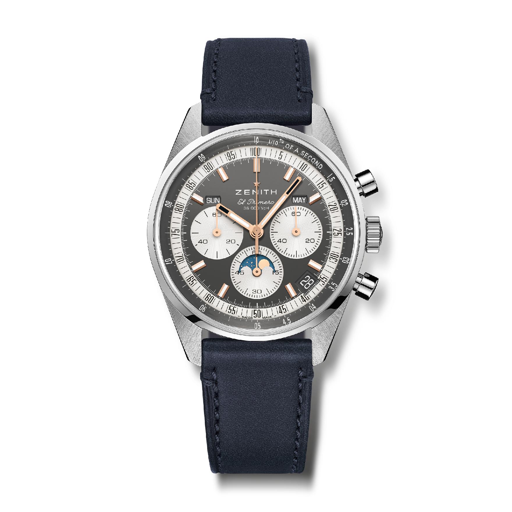 Zenith Chronomaster Original Triple Calendar El Primero slate grey dial leather strap 38 mm