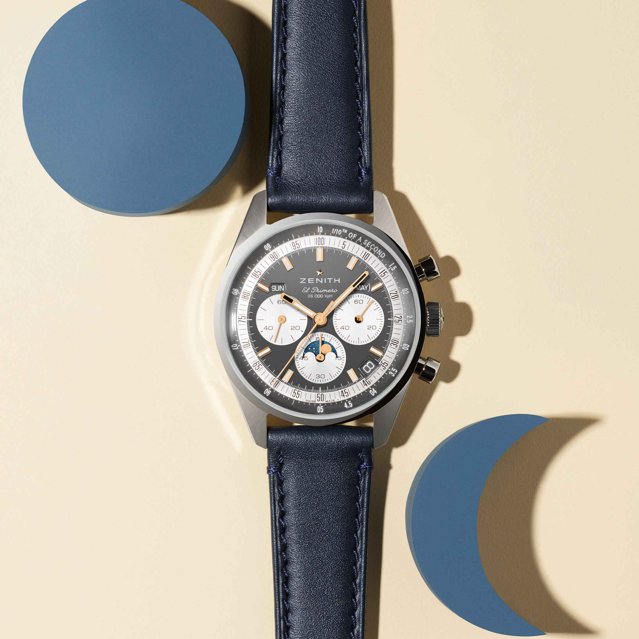 Zenith Chronomaster Original Triple Calendar El Primero slate grey dial leather strap 38 mm