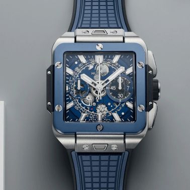 Hublot Square Bang Unico Titanium Blue Ceramic watch automatic ceramic bezel skeleton dial 42 mm 821.NL.5170.RX