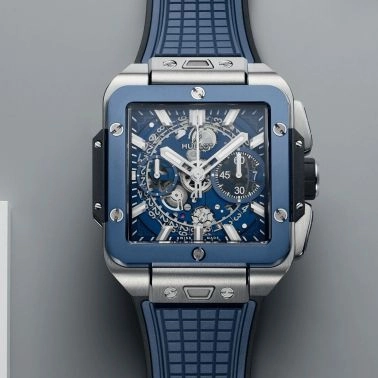 Hublot Square Bang Unico Titanium Blue Ceramic watch automatic ceramic bezel skeleton dial 42 mm 821.NL.5170.RX