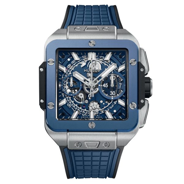 Hublot Square Bang Unico Titanium Blue Ceramic watch automatic ceramic bezel skeleton dial 42 mm 821.NL.5170.RX