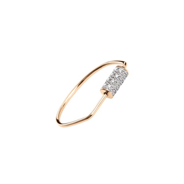 Bague Ginette NY Mini Straw Diamond en or rose et diamants