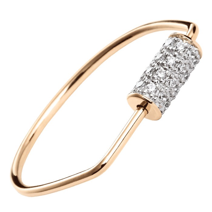 Bague Ginette NY Mini Straw Diamond en or rose et diamants