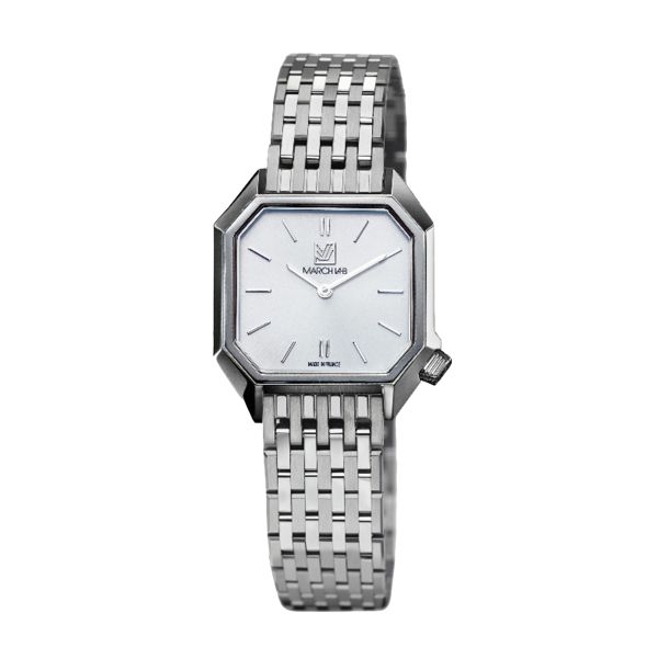 Montre March LA.B Dandy Mansart Electrique White cadran blanc bracelet acier 9 maillons 30 mm