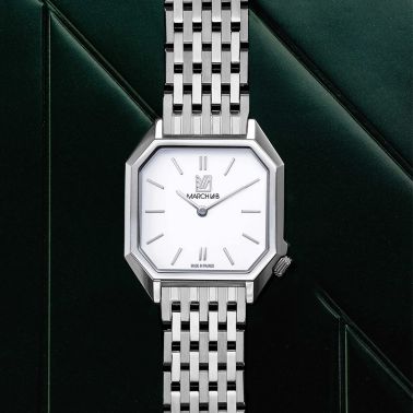 Montre March LA.B Dandy Mansart Electrique White cadran blanc bracelet acier 9 maillons 30 mm