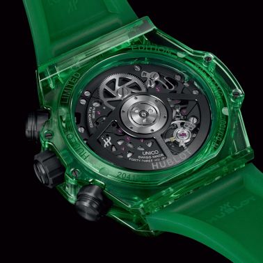 Hublot Big Bang Unico Green SAXEM automatic watch skeleton dial green rubber strap 42 mm 441.JG.4990.RT