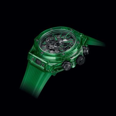 Montre Hublot Big Bang Unico Green SAXEM automatique cadran squelette bracelet caoutchouc vert 42 mm 441.JG.4990.RT