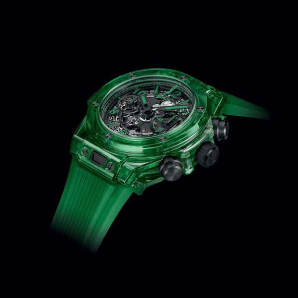 Montre Hublot Big Bang Unico Green SAXEM automatique cadran squelette bracelet caoutchouc vert 42 mm 441.JG.4990.RT