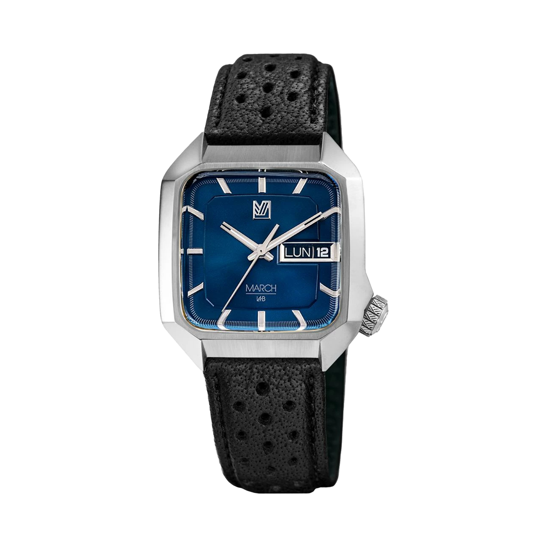 March LA.B AM2 Slim Electric Navy brown perforated buffalo leather strap 36 mm