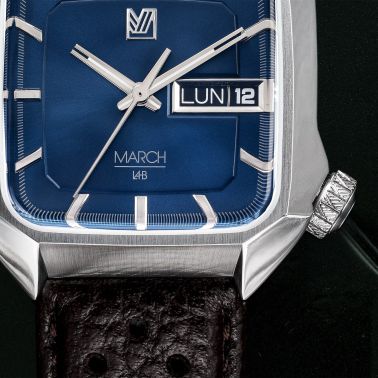 March LA.B AM2 Slim Electric Navy brown perforated buffalo leather strap 36 mm