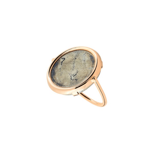 Bague Ginette NY Disc en or rose et pyrite