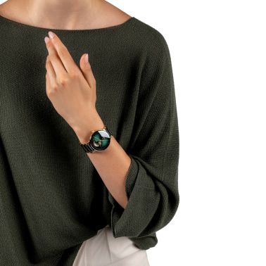 Montre Rado Centrix Open Heart automatique cadran vert bracelet acier PVD or jaune et céramique noire 39,5 mm R30008302