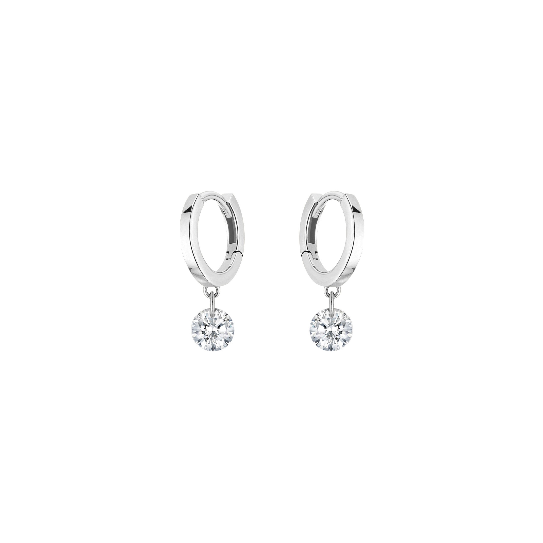 Mini créoles La Brune et La Blonde 360° en or blanc 2 diamants taille brillant 2 x 0,07 carat