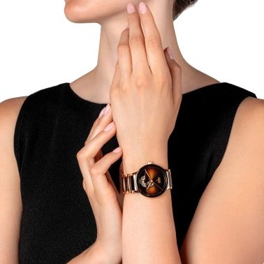 Montre Rado Centrix Open Heart automatique cadran brun bracelet acier PVD or rose et céramique brune 39,5 mm R30013302