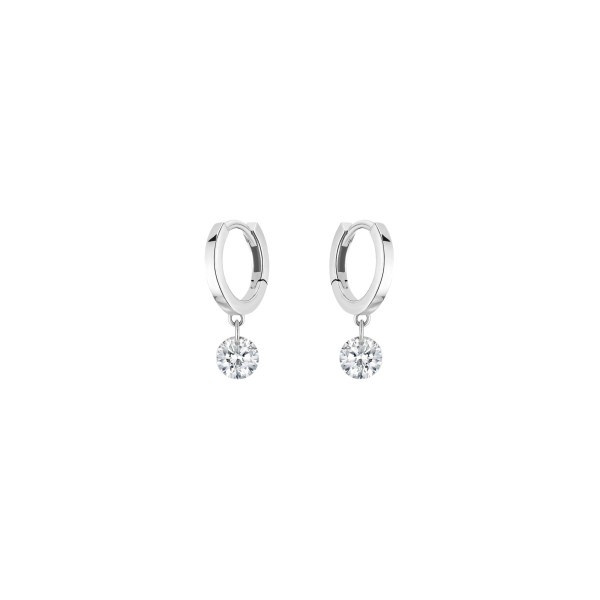 Mini créoles La Brune et La Blonde 360° en or blanc 2 diamants taille brillant 2 x 0,07 carat