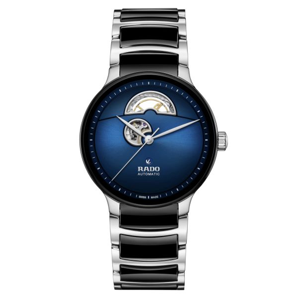 Rado Centrix Open Heart automatic watch blue dial steel bracelet and black ceramic 39.5 mm R30012202